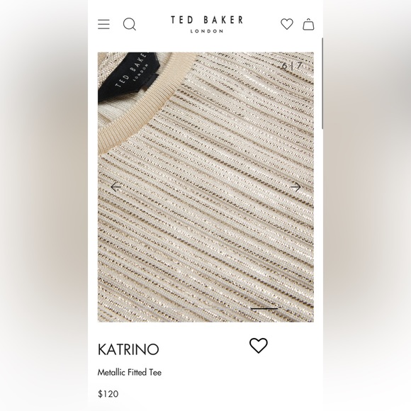 Metallic Ted baker sage shimmer striped short sleeve tee - Picture 7 of 8